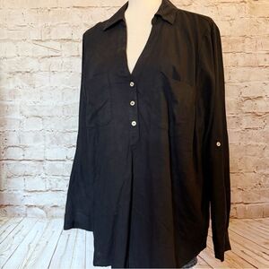 Torrid linen blend roll tab shirt